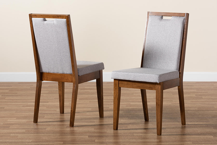 Baxton Studio Octavia Modern and Contemporary Grey Fabric Upholstered and Walnut Brown Finished Wood 2-Piece Dining Chair Set