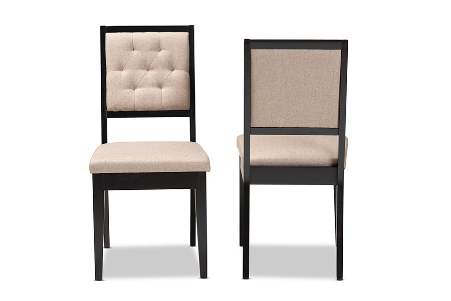 Baxton Studio Gideon Modern and Contemporary Sand Fabric Upholstered and Dark Brown Finished Wood 2-Piece Dining Chair Set