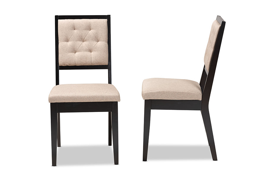 Baxton Studio Gideon Modern and Contemporary Sand Fabric Upholstered and Dark Brown Finished Wood 2-Piece Dining Chair Set