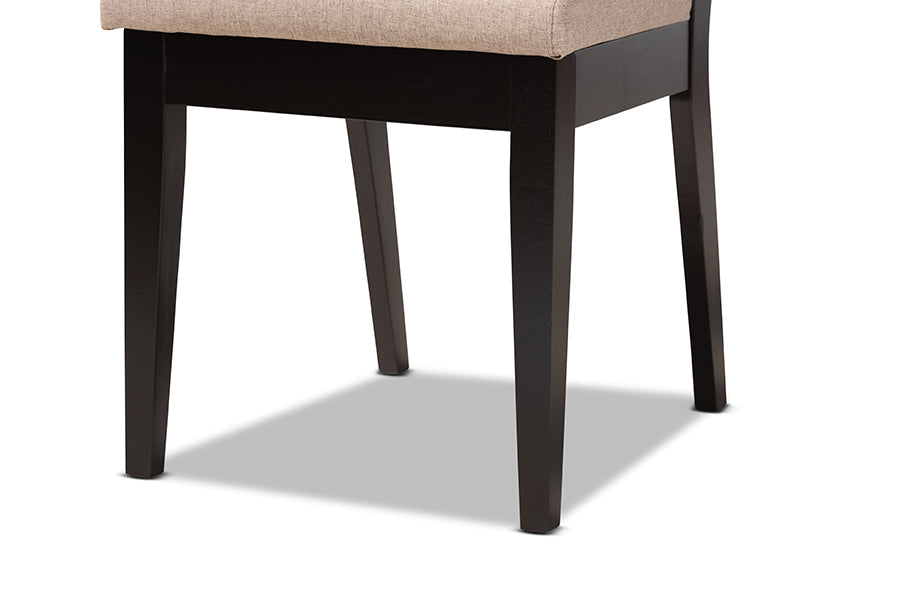 Baxton Studio Gideon Modern and Contemporary Sand Fabric Upholstered and Dark Brown Finished Wood 2-Piece Dining Chair Set