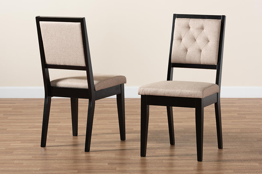Baxton Studio Gideon Modern and Contemporary Sand Fabric Upholstered and Dark Brown Finished Wood 2-Piece Dining Chair Set