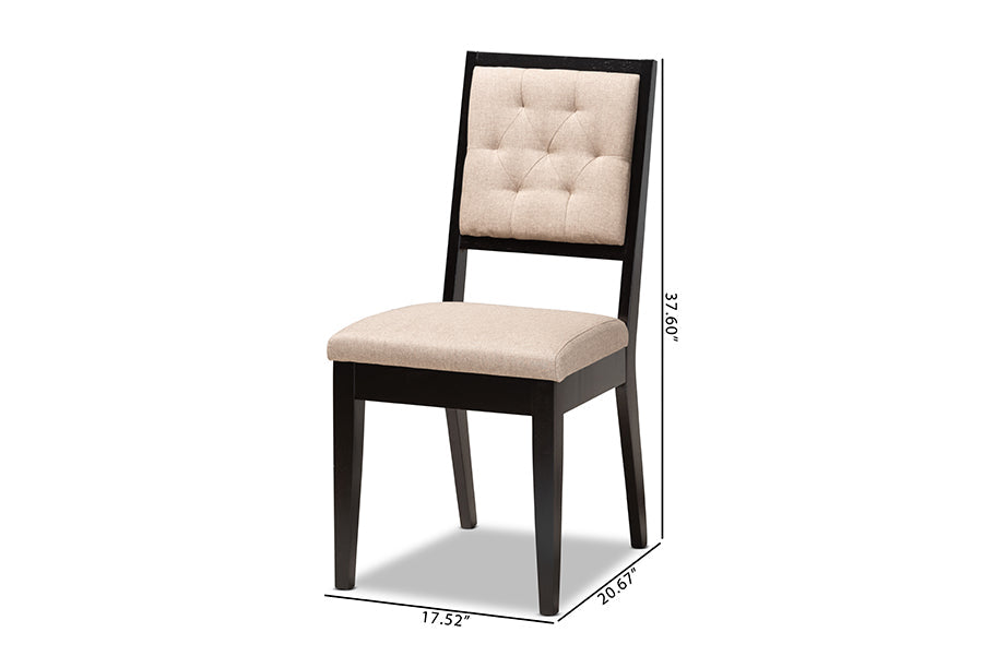 Baxton Studio Gideon Modern and Contemporary Sand Fabric Upholstered and Dark Brown Finished Wood 2-Piece Dining Chair Set