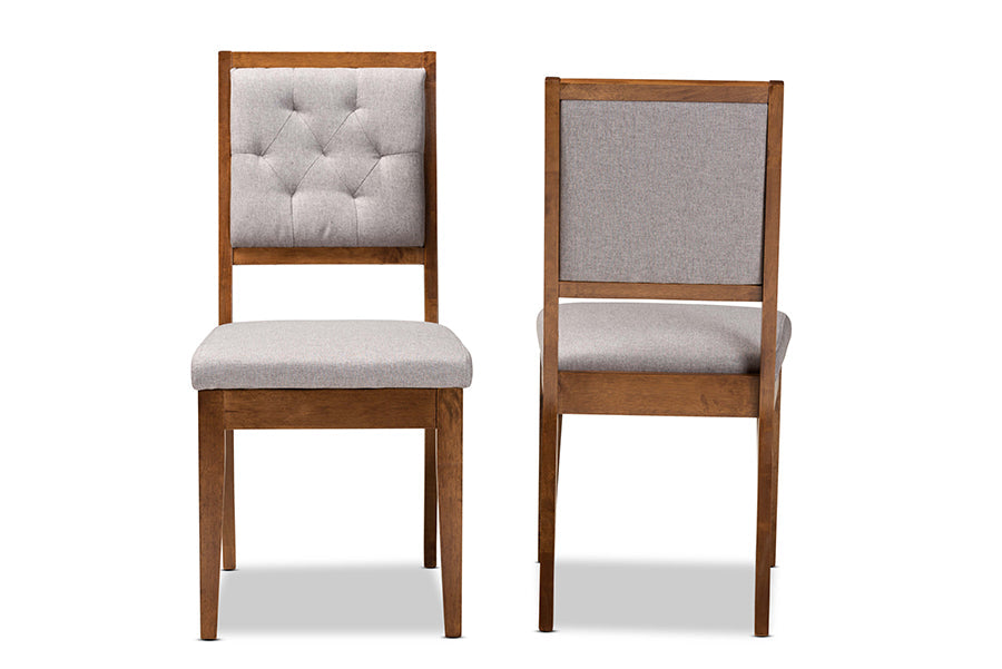 Baxton Studio Gideon Modern and Contemporary Grey Fabric Upholstered and Walnut Brown Finished Wood 2-Piece Dining Chair Set
