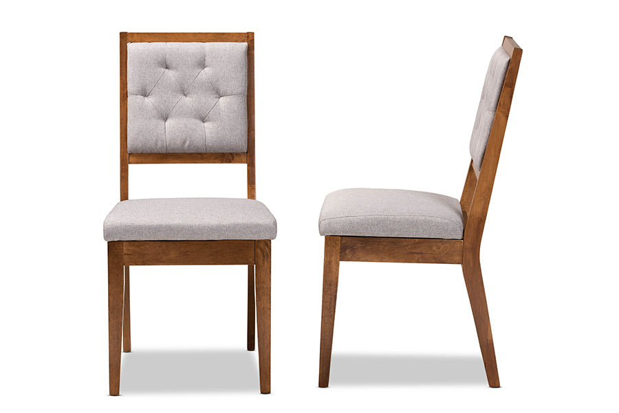 Baxton Studio Gideon Modern and Contemporary Grey Fabric Upholstered and Walnut Brown Finished Wood 2-Piece Dining Chair Set