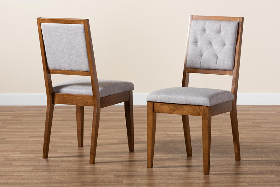 Baxton Studio Gideon Modern and Contemporary Grey Fabric Upholstered and Walnut Brown Finished Wood 2-Piece Dining Chair Set