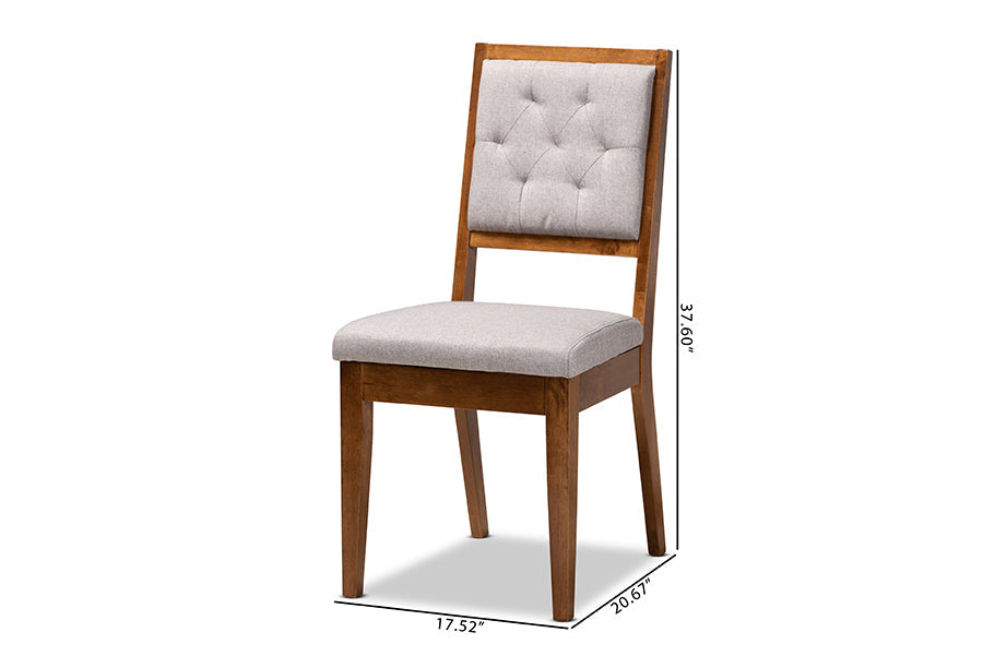 Baxton Studio Gideon Modern and Contemporary Grey Fabric Upholstered and Walnut Brown Finished Wood 2-Piece Dining Chair Set