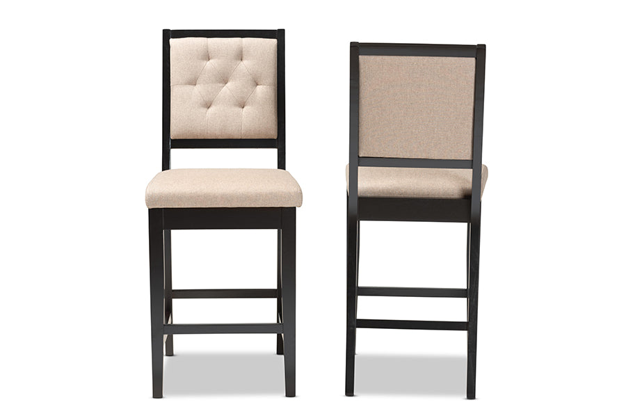 Baxton Studio Gideon Modern and Contemporary Sand Fabric Upholstered and Dark Brown Finished Wood 2-Piece Counter Stool Set