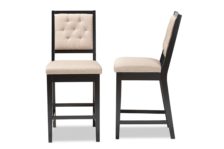 Baxton Studio Gideon Modern and Contemporary Sand Fabric Upholstered and Dark Brown Finished Wood 2-Piece Counter Stool Set