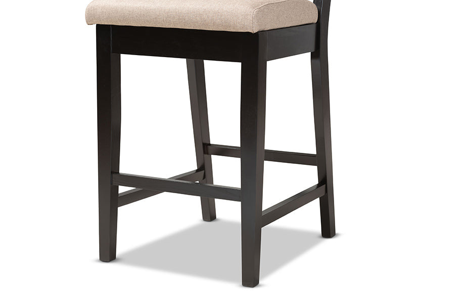Baxton Studio Gideon Modern and Contemporary Sand Fabric Upholstered and Dark Brown Finished Wood 2-Piece Counter Stool Set