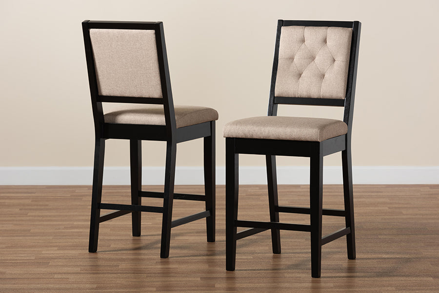 Baxton Studio Gideon Modern and Contemporary Sand Fabric Upholstered and Dark Brown Finished Wood 2-Piece Counter Stool Set