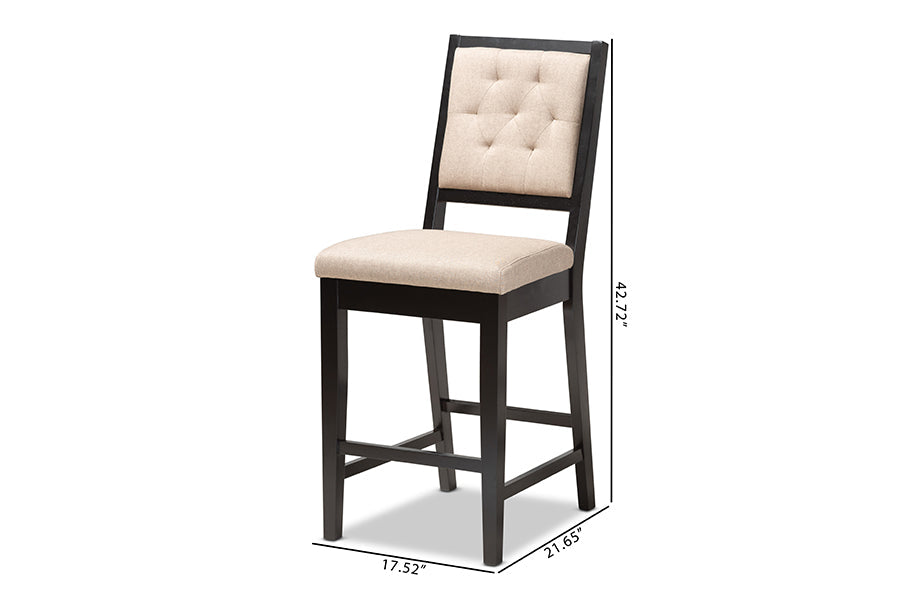 Baxton Studio Gideon Modern and Contemporary Sand Fabric Upholstered and Dark Brown Finished Wood 2-Piece Counter Stool Set