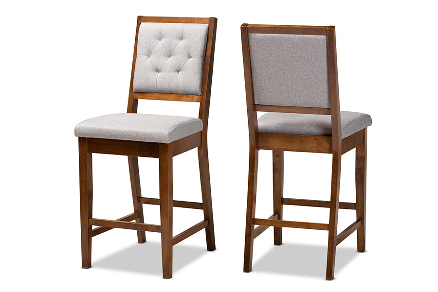 Baxton Studio Gideon Modern and Contemporary Grey Fabric Upholstered and Walnut Brown Finished Wood 2-Piece Counter Stool Set
