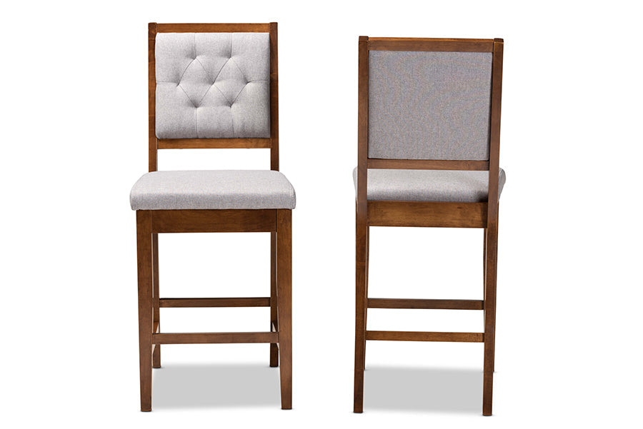 Baxton Studio Gideon Modern and Contemporary Grey Fabric Upholstered and Walnut Brown Finished Wood 2-Piece Counter Stool Set