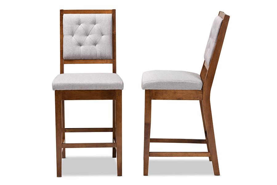 Baxton Studio Gideon Modern and Contemporary Grey Fabric Upholstered and Walnut Brown Finished Wood 2-Piece Counter Stool Set