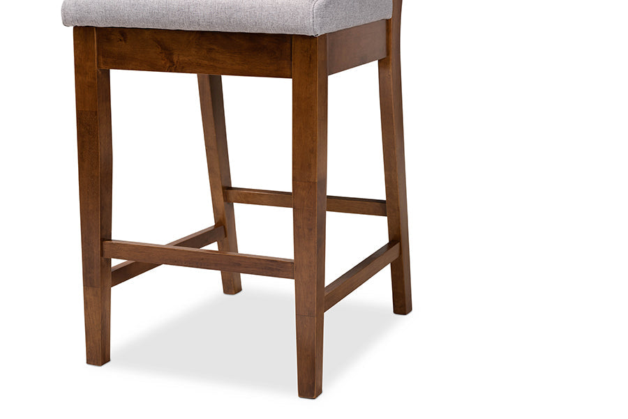 Baxton Studio Gideon Modern and Contemporary Grey Fabric Upholstered and Walnut Brown Finished Wood 2-Piece Counter Stool Set