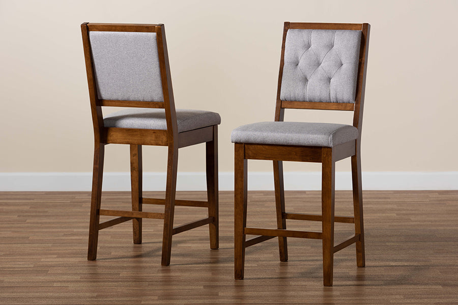 Baxton Studio Gideon Modern and Contemporary Grey Fabric Upholstered and Walnut Brown Finished Wood 2-Piece Counter Stool Set