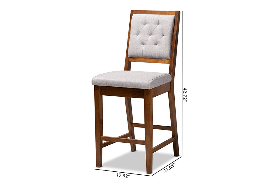 Baxton Studio Gideon Modern and Contemporary Grey Fabric Upholstered and Walnut Brown Finished Wood 2-Piece Counter Stool Set