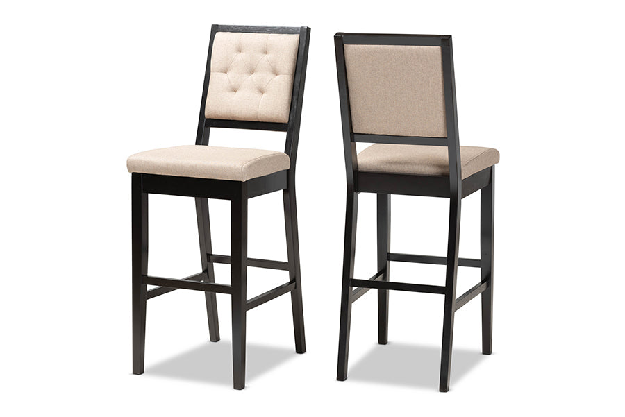 Baxton Studio Gideon Modern and Contemporary Sand Fabric Upholstered and Dark Brown Finished Wood 2-Piece Bar Stool Set