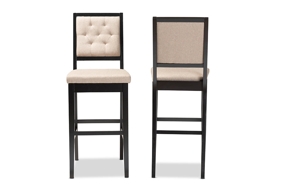 Baxton Studio Gideon Modern and Contemporary Sand Fabric Upholstered and Dark Brown Finished Wood 2-Piece Bar Stool Set
