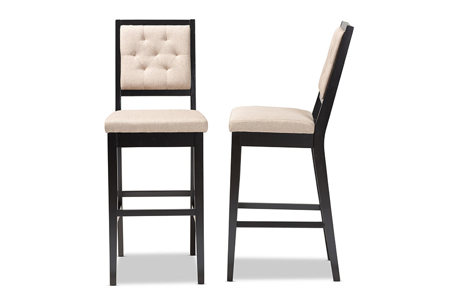 Baxton Studio Gideon Modern and Contemporary Sand Fabric Upholstered and Dark Brown Finished Wood 2-Piece Bar Stool Set