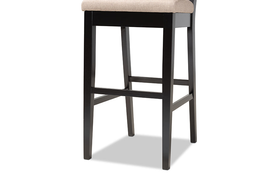 Baxton Studio Gideon Modern and Contemporary Sand Fabric Upholstered and Dark Brown Finished Wood 2-Piece Bar Stool Set