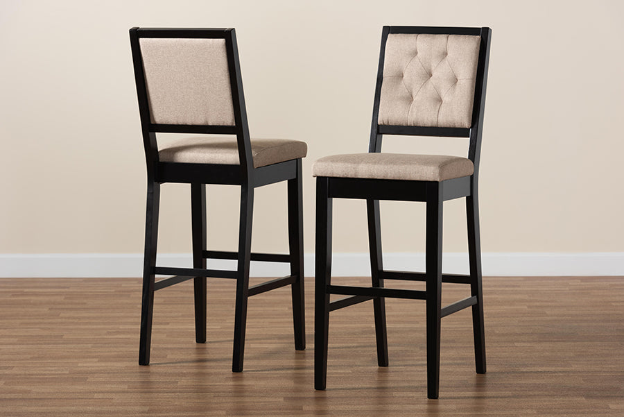 Baxton Studio Gideon Modern and Contemporary Sand Fabric Upholstered and Dark Brown Finished Wood 2-Piece Bar Stool Set