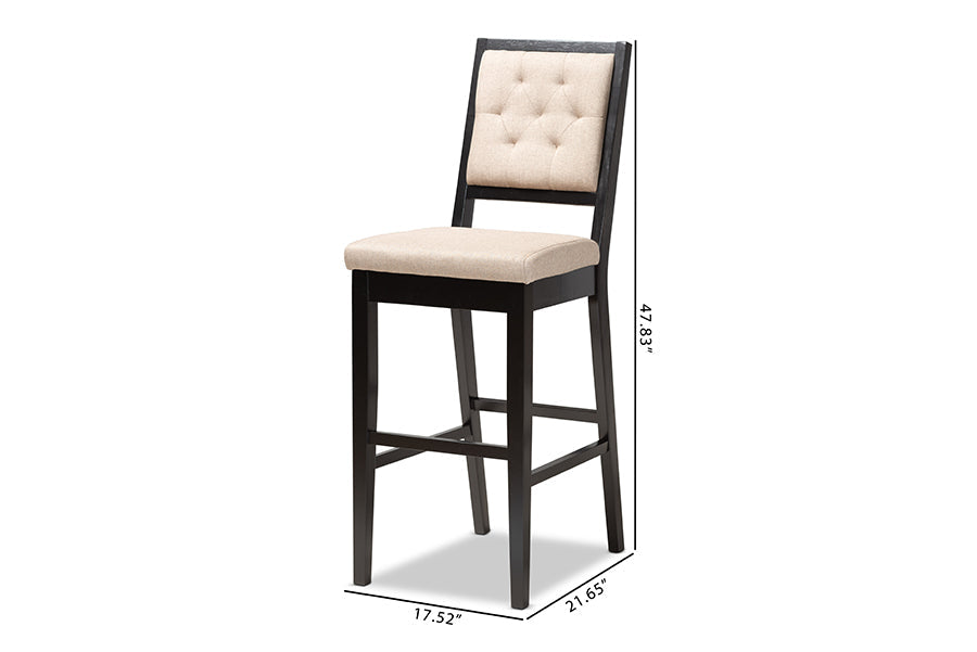 Baxton Studio Gideon Modern and Contemporary Sand Fabric Upholstered and Dark Brown Finished Wood 2-Piece Bar Stool Set