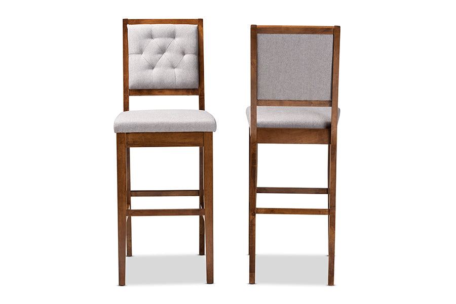 Baxton Studio Gideon Modern and Contemporary Grey Fabric Upholstered and Walnut Brown Finished Wood 2-Piece Bar Stool Set