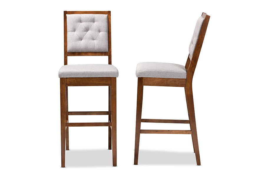 Baxton Studio Gideon Modern and Contemporary Grey Fabric Upholstered and Walnut Brown Finished Wood 2-Piece Bar Stool Set