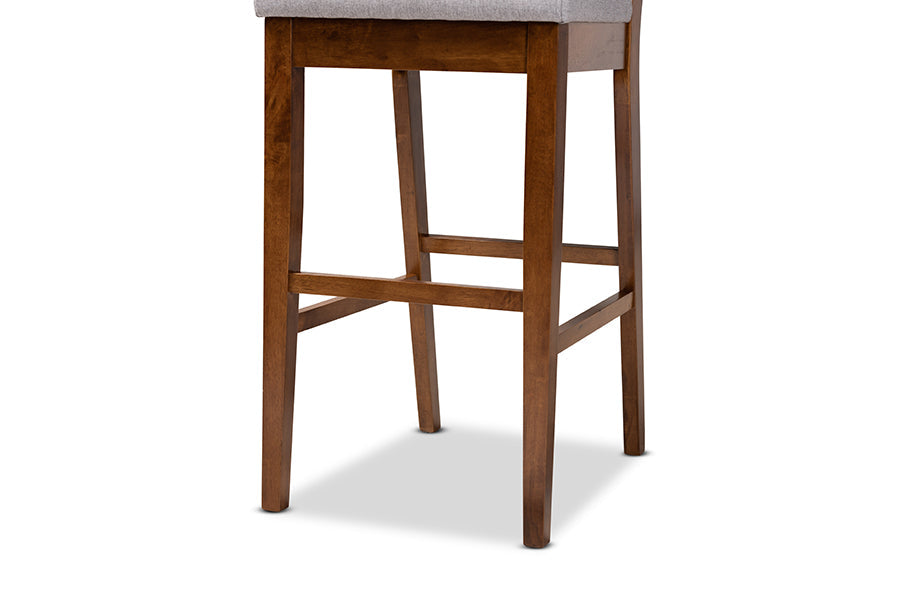 Baxton Studio Gideon Modern and Contemporary Grey Fabric Upholstered and Walnut Brown Finished Wood 2-Piece Bar Stool Set