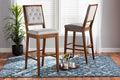 Baxton Studio Gideon Modern and Contemporary Grey Fabric Upholstered and Walnut Brown Finished Wood 2-Piece Bar Stool Set