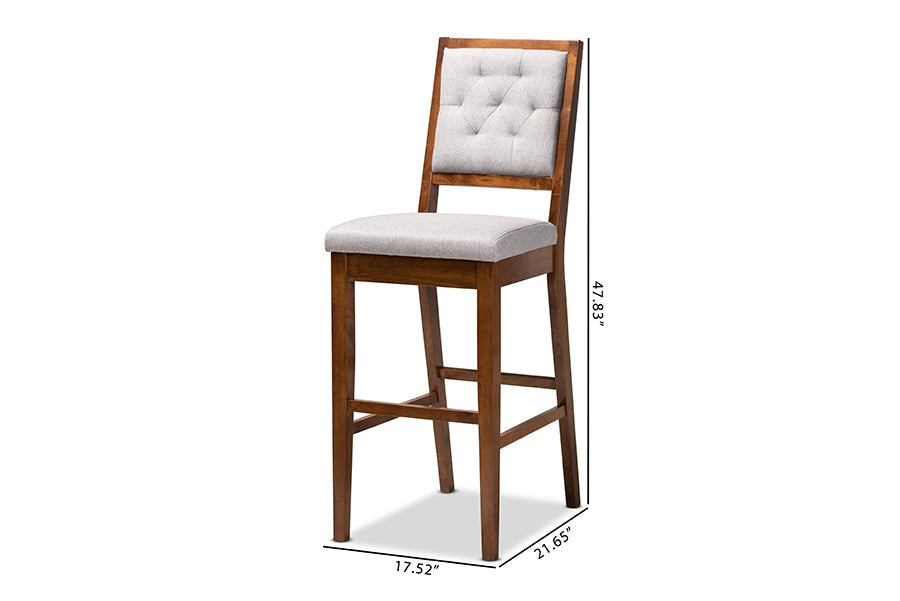 Baxton Studio Gideon Modern and Contemporary Grey Fabric Upholstered and Walnut Brown Finished Wood 2-Piece Bar Stool Set