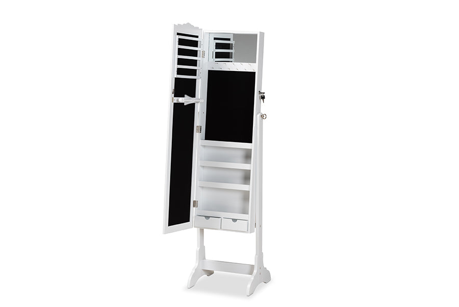 Baxton Studio Madigan Modern and Contemporary White Finished Wood Jewelry Armoire with Mirror