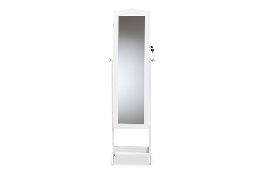 Baxton Studio Madigan Modern and Contemporary White Finished Wood Jewelry Armoire with Mirror
