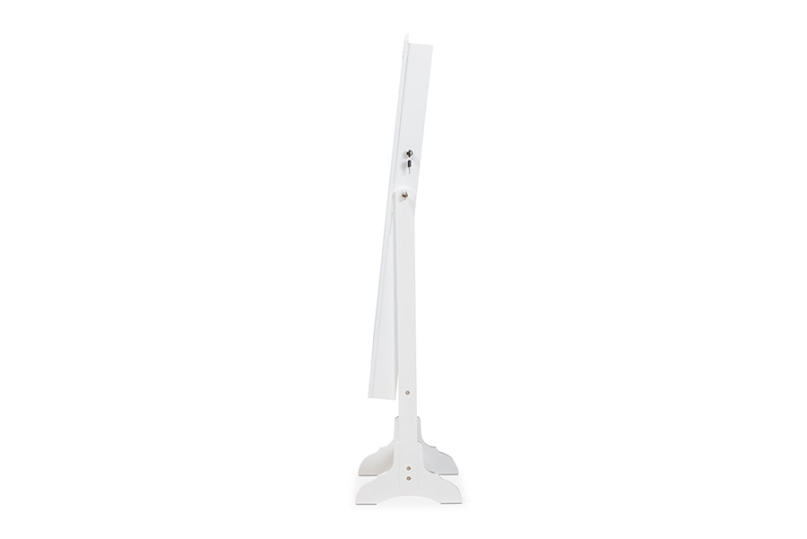 Baxton Studio Madigan Modern and Contemporary White Finished Wood Jewelry Armoire with Mirror