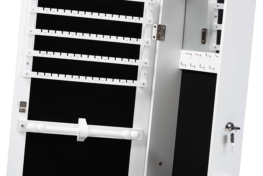 Baxton Studio Madigan Modern and Contemporary White Finished Wood Jewelry Armoire with Mirror