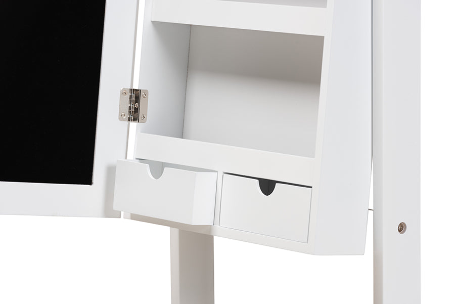 Baxton Studio Madigan Modern and Contemporary White Finished Wood Jewelry Armoire with Mirror