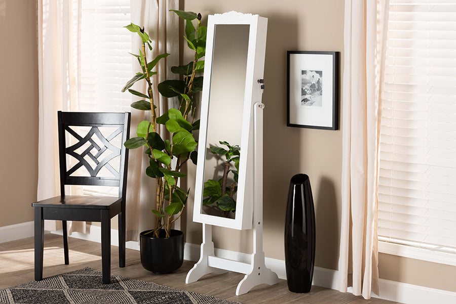 Baxton Studio Madigan Modern and Contemporary White Finished Wood Jewelry Armoire with Mirror