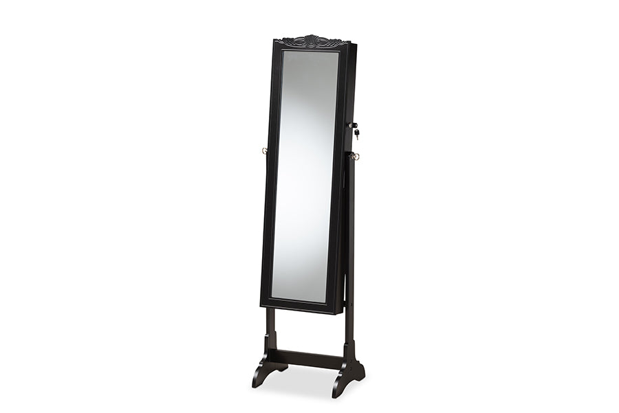 Baxton Studio Madigan Modern and Contemporary Black Finished Wood Jewelry Armoire with Mirror
