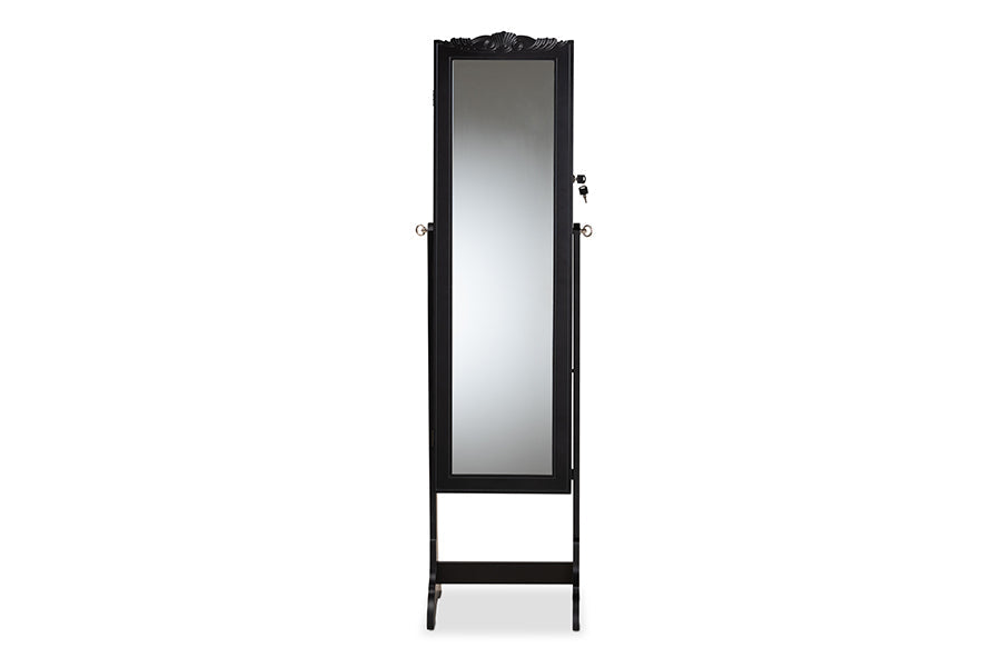 Baxton Studio Madigan Modern and Contemporary Black Finished Wood Jewelry Armoire with Mirror