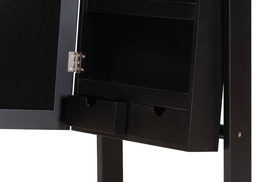 Baxton Studio Madigan Modern and Contemporary Black Finished Wood Jewelry Armoire with Mirror