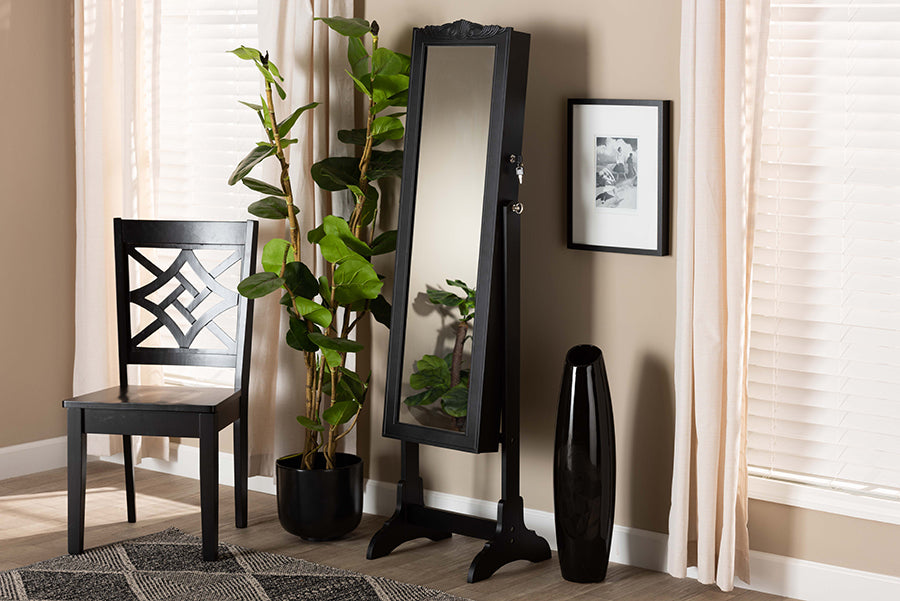 Baxton Studio Madigan Modern and Contemporary Black Finished Wood Jewelry Armoire with Mirror