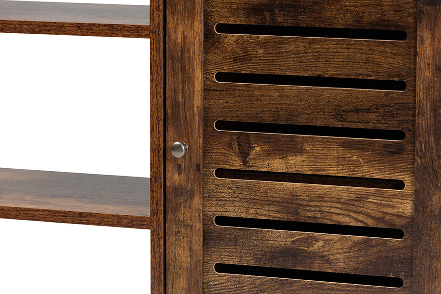 Baxton Studio Wayland Modern and Contemporary Rustic Brown Finished Wood and Black Metal 1-Door Shoe Storage Cabinet