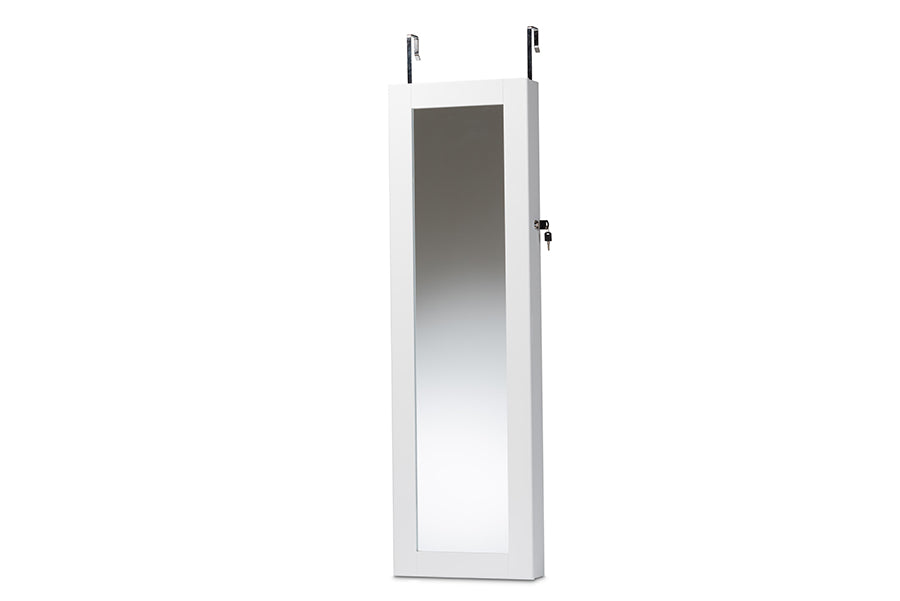 Baxton Studio Richelle Modern and Contemporary White Finished Wood Hanging Jewelry Armoire with Mirror