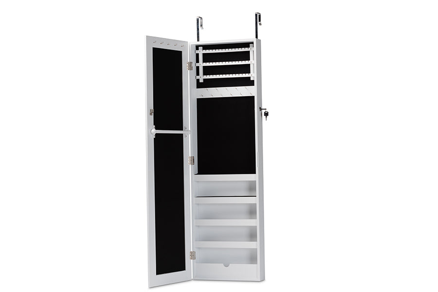 Baxton Studio Richelle Modern and Contemporary White Finished Wood Hanging Jewelry Armoire with Mirror