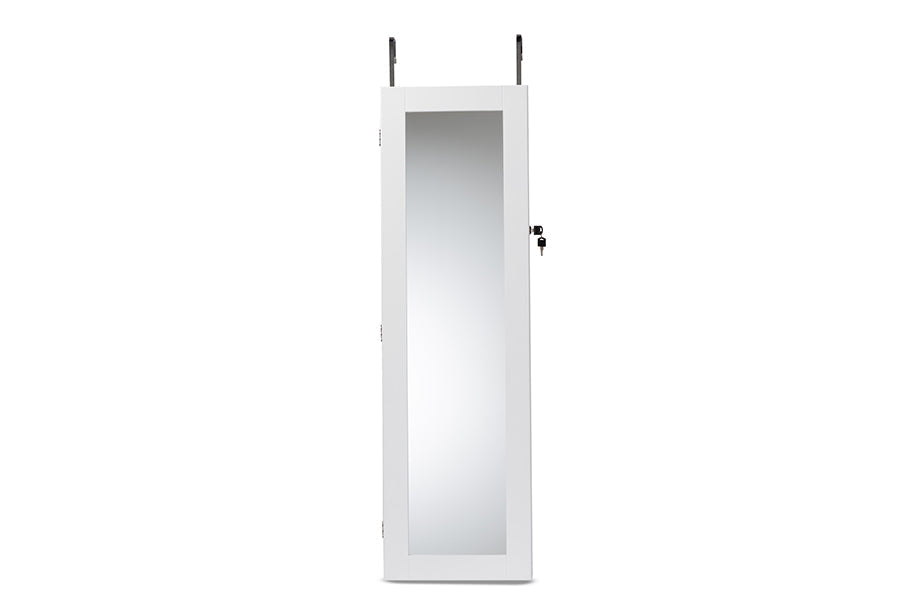 Baxton Studio Richelle Modern and Contemporary White Finished Wood Hanging Jewelry Armoire with Mirror