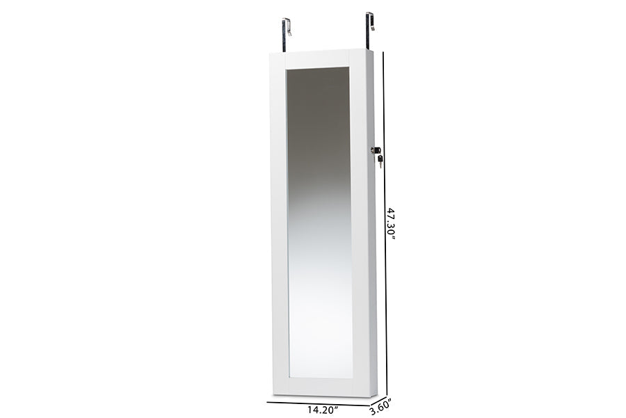 Baxton Studio Richelle Modern and Contemporary White Finished Wood Hanging Jewelry Armoire with Mirror