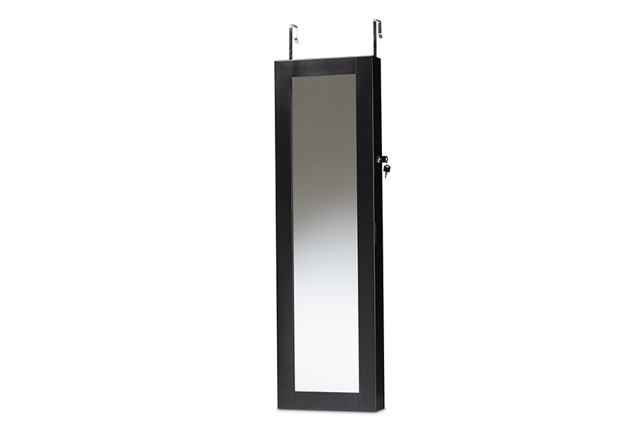 Baxton Studio Richelle Modern and Contemporary Black Finished Wood Hanging Jewelry Armoire with Mirror
