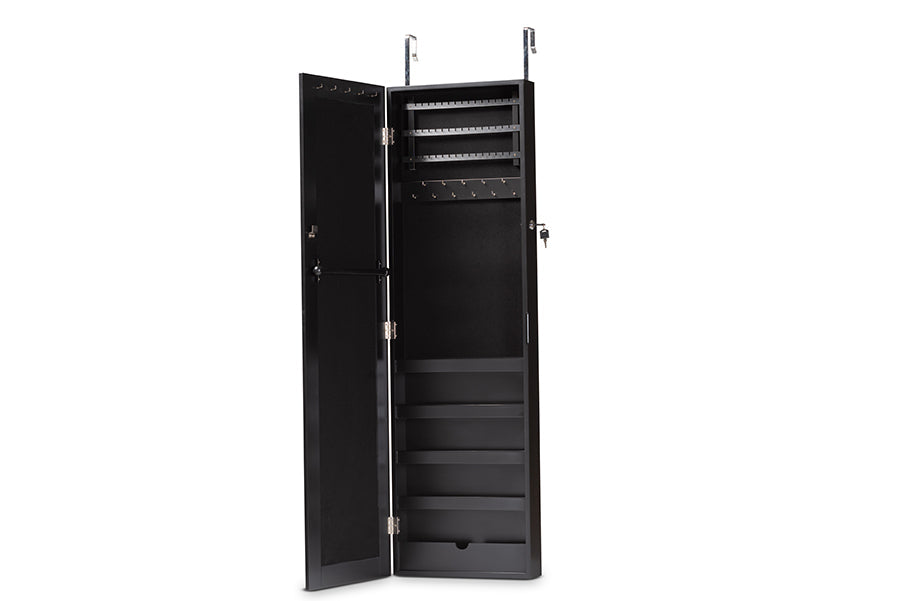 Baxton Studio Richelle Modern and Contemporary Black Finished Wood Hanging Jewelry Armoire with Mirror