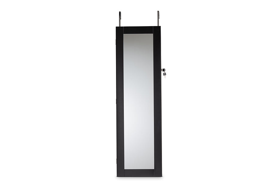 Baxton Studio Richelle Modern and Contemporary Black Finished Wood Hanging Jewelry Armoire with Mirror
